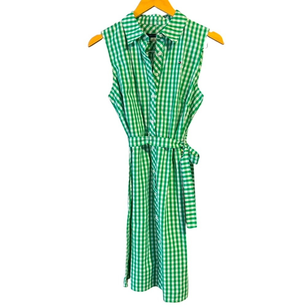 NWT Tommy Hilfiger Green/White Check Gingham Sleeveless Shirtdress Size 4